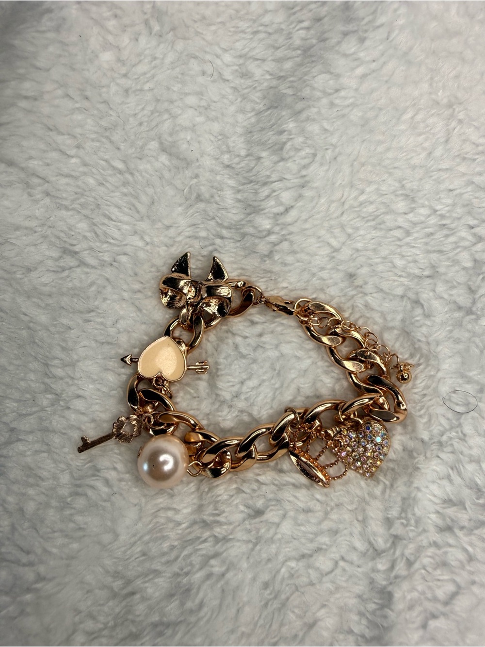 Gold-Tone Heart & Pearl Charm Bracelet
